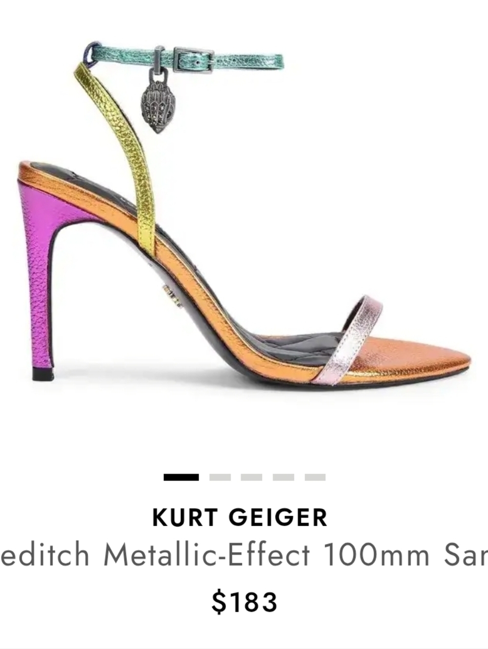Kurt Geiger  London Shoreditch Metallic Effect 100mm Sandals, Sz 7.5